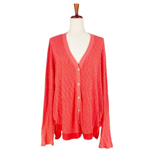 ANTHROPOLOGIE LEFT OF CENTER Evie High-Low Button-Up Orange Cardigan Size L - Picture 1 of 8